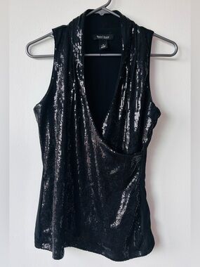 White House Black Market Black Sequin Wrap-Front Tank Top size S